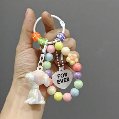 SNOOPY 1个电镀亚克力钥匙扣吊坠，彩色珠子手机挂绳，背包装饰礼品，款式随机，适合新年、情人节、复活节