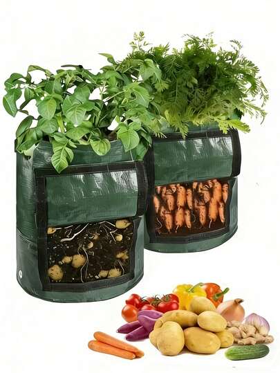 PE Material Potato Planting Bag With Observation Window And Handle, Breathable Drainage Holes, Suitable For Vegetable And Potato Planting, Outdoor Planting Pot, Potato, Vegetable Garden Planting Set, Durable Vegetable Planting Bag For Tomato, Fruit, Carrot, Onion, Potato, Strawberry