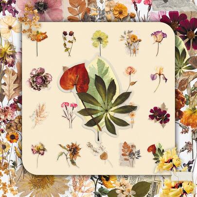 50张复古干花浪漫艺术玫瑰装饰贴纸，透明剪贴簿材料