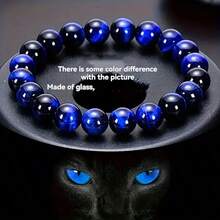1 Pieces, Blue Tiger Eye Beaded Bracelet-8mm Natural Gemstone, Unisex Daily Wear And Special Occasion Jewelry, Perfect Birthday Gift [Glass Material] - Multicolor - View 9