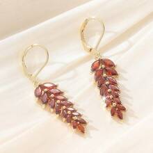 Shiny Red Synthetic Cubic Zirconia Gold-Tone Luxury Red CZ Leaf Wedding Jewelry Earrings For Women - Burgundy - View 4