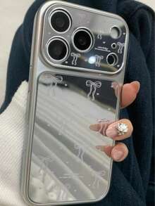 Casing Ponsel Anti Guncangan dengan Elemen Cermin, Desain Pita, Layar Cermin, Perlindungan Penuh, Kompatibel dengan iPhone 17/17 Pro/17 Pro Max, Casing Pelindung Gaya Korea Elegan, Kompatibel dengan iPhone 16/16 Pro Max, Model Baru 14, Hadiah Ulang Tahun, Ulang Tahun Pernikahan - Perak - View 5