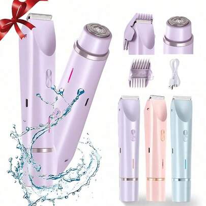 2-In-1 Women's Electric Shaver, Women's Electric Hair Trimmer, Women's Electric Bikini Trimmer, Suitable For Face, Arms, Legs And Body, Ideal New Year Gift