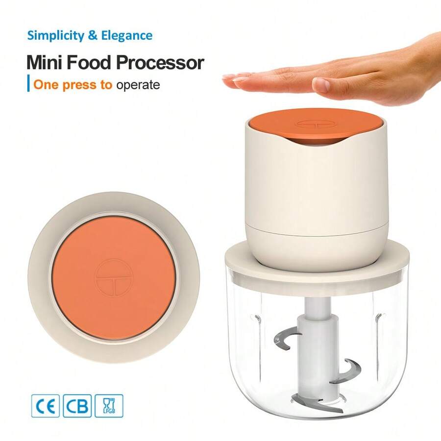 Wireless Electric Food Processor, 600ML Electric Food Chopper For Meat, Onions, Vegetables, Garlic, Complementary Food, Meat Chopper Blender - Orange - View 1