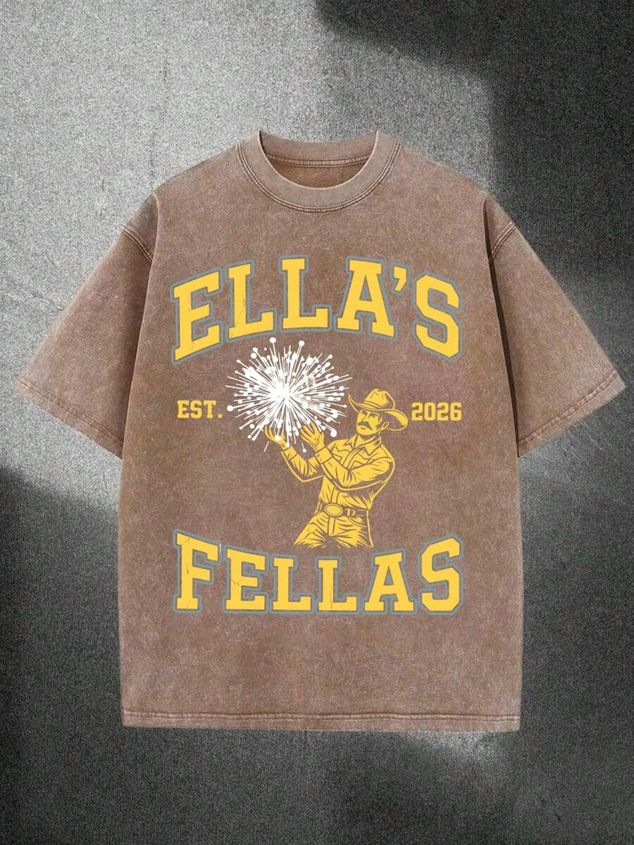 230g Washed T-Shirt, Ella's Fellas Western Printed Men's Summer T-Shirt, High-Quality Wax Printed Cotton All Season Casual T-Shirt, Suitable For Street And Outdoor Activities, Is The Perfect Gift For Festivals - 卡其色 - 查看 1
