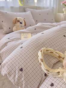 3件套涤纶复古格子印花床上用品套装，适合男孩/女孩宿舍，拉链封口，四季皆宜，柔软透气，适用于宿舍床、单人床、双人床、特大床、卧室（包含1个被套、2个枕套，不含填充物） - 彩色 - 查看 8