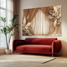 1 Stück Boho-Stil Blumen, Schilf und braunes Fenstervorhang Hintergrund Design Muster, Polyester Stoff Hochauflösender Muster, geeignet für Hochzeit, Garten, Festivalfeier, Heimdekoration und Fotohintergrund - A - Übersicht 9