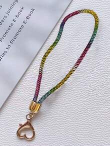 Alloy Shiny Rhinestone 1pc Luxury Crystal Rhinestone Phone Wrist Strap Metal Heart Clasp Elegant Rhinestone Keychain Bag Charm Chain Fashion Accessory For Women Birthday Wedding Gift - Multicolor - View 11