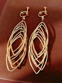 1对时尚金属多层镂空耳夹，简约线性几何吊坠耳环，适合无耳洞佩戴 - clip - 查看 4