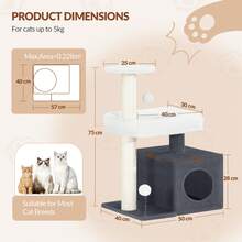 HaluPeit Cat Tree, 75 Cm Small, Multi-Level Cat Tower With 2 Sisal Scratching Posts, Cozy Caves, Resting Platform, Top Viewing Platform, Pom-Poms - Dark Grey - View 9
