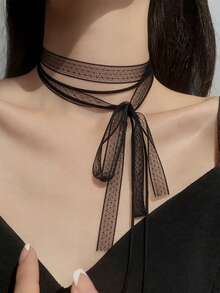 原创设计飘逸蕾丝长款丝带颈链，百搭女性美感项链 - 蕾絲波點 - 查看 5