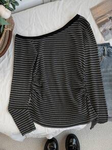 Women's Spring/Summer Slouchy Striped Knit Tank Top, Design-Driven Slim-Fitting Slimming Innerwear Top - Grey - View 7