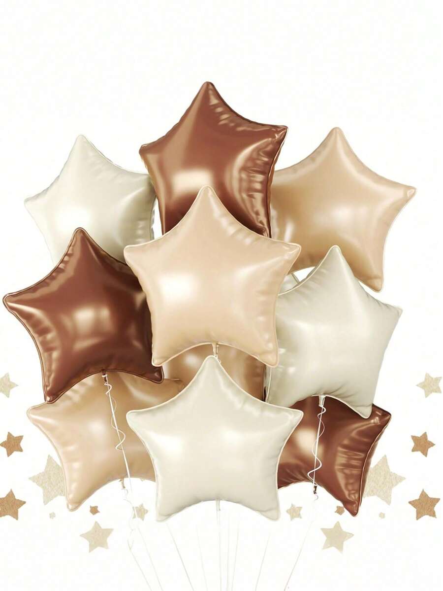 棕色杏色星形铝箔气球，10/20个装，18英寸咖啡奶油米色星形气球，氦气填充，适用于生日、订婚、婚礼、裸色中性派对 - 五角星 - 查看 1