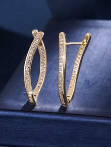 1 Đôi bông tai đính đá Zirconia lấp lánh, độc đáo, bất đối xứng, lãng mạn, đa năng cho hàng ngày, công sở, hẹn hò, thanh lịch - W17859 - Xem 4