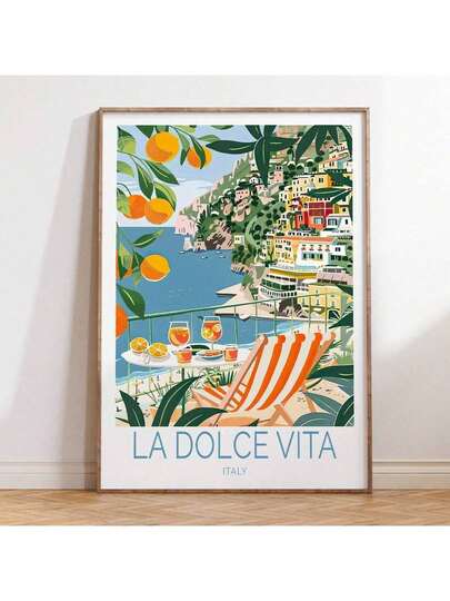 1PC Sweet Life Travel Poster, Italian Wall Art, Sweet Life Coastal Poster, Italian Prints, Vintage Cocktail Art, Honeymoon Gift, 1 Piece Set, Canvas Poster, Canvas Wall Art, Suitable For Home, Living Room, Bedroom, Kitchen, Bathroom, Birthday And Graduation Coastal Decor, Beach Decor