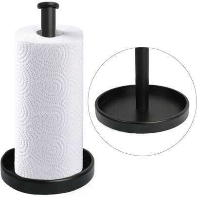 Paper Towel Holder Stand, Countertop Paper Towel Holder, Standing Paper Towel Roll Holder With Storage Tray Kitchen Bathroom, Matte Black UOXE