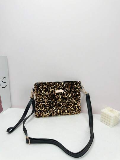 1件装女士单肩包，学院风，撞色亮片刺绣斜挎包，时尚简约百搭斜挎包，单肩包，手拿包，信封包，彩虹条纹草编包，轻便商务休闲水晶装饰水桶包，迷你抽绳透明包，时尚珍珠包，晚宴包，优雅精致，低调奢华水晶，适合派对女孩、女士、新娘，完美适用于派对、晚宴/宴会、圣诞派对礼服