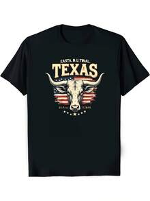Camiseta de algodón de 180g de peso pesadodehombreconlabanderadeTexasyellogotipodeellosLonghorns-Camisetadealgodónnegrademangacortaycuelloredondo,conundiseñodelemblemadelestadodeTexas,adecuadaparausocasualesveranoalairelibrequeencarnaelestilodeTexasyelorgulloEstadounidenselavableamáquina. Adecuado para desplazamientos diarios, salidas informales, versátil para uso doméstico y paseos al aire libre. Sencillo y versátil, estilo de nicho moderno, la primera opción para parejas. - Negro - Ver 1