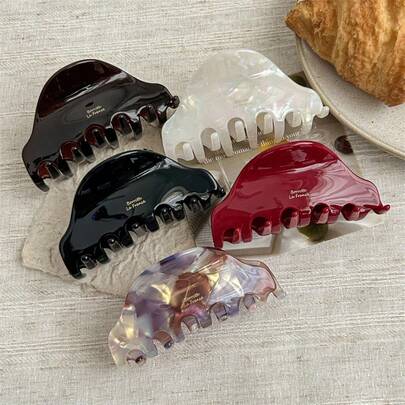 5pcs/Set Or 1pc Acetate Large Hair Claw 8.5cm/3.35in, Gold Label, High-End Elegant Hair Claw, Women Bun Hairstyle Accessory, Minimalist Hair Ornament Summer Hair Accessories Beach Claw Clips Vacay Hair Clips