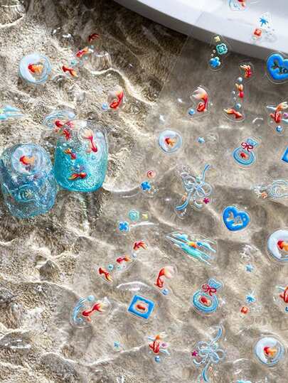 Cartoon Fun Nail Stickers, Relief Nail Stickers, Self-Adhesive Nail Stickers For Women, 5D Relief Effect, Cute And Interesting, Exquisite Theme, Easy DIY Nail Decoration, Holiday Gifts, Party Style Stickers, Water Cup Phone Decoration Stickers