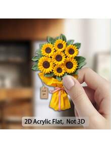 1 nam châm hình hoa hướng dương có đế - Bó hoa màu vàng rực rỡ, hoa sống động và trang trí ruy băng tinh tế - Nam châm trang trí tủ lạnh bằng acrylic, quà tặng cho người yêu hoa, Ngày của Mẹ, Ngày của Cha - Thích hợp cho văn phòng, hình phẳng 2D - Nhiều màu - Xem 3