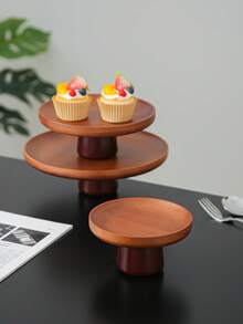 1pc Bamboo Cake Stand With Wooden Base, Dessert Display Plate, Multifunctional Fruit Tray, Suitable For Dining Table Decor, Home And Kitchen Serving Platter, Ramadan Use - Maroon - View 6