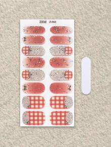 SSemi Cured Gel Nail Strips , Jelly Beige, 16 Pcs Gel Nail Wraps, Stickers, No UV Light Required, Salon Quality, Long Lasting - Coral Orange - View 3