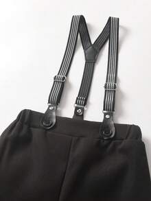 BOARNSEORL 两件套男婴绅士套装 - 白色长袖衬衫配领结和黑色背带裤，时尚百搭，适合生日派对、活动、周年纪念、婚礼等场合。 - 黑色 - 查看 8