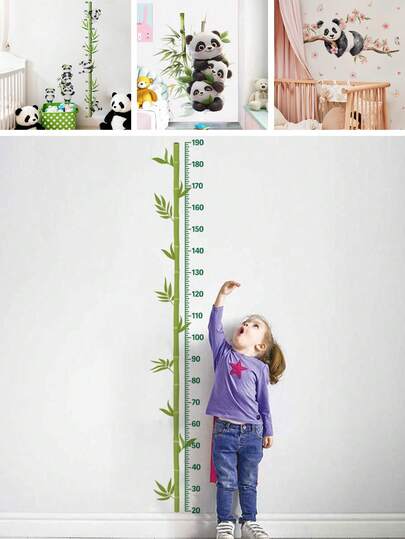 1/2sheets/Set Bamboo Design Kids Height Growth Chart Wall Sticker, Removable PVC Decal For Nursery And Playroom Decor,Kids Room Decoration