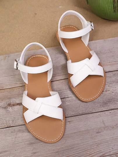 Neue weiße Mädchen Flach-Sandalen für den Sommer, Kreuz-Design, leicht & nicht scheuern, Kinder Strandschuhe, weiche Sohle bequem, geeignet für Schülerinnen Alltagstragen, Strandurlaub oder Party, passend zu Kleidern für Mädchen bis 14 Jahre