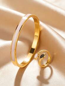 Camhanno Bộ 2 vòng tay và nhẫn bằng thép không gỉ, đa năng, nhiều màu sắc, chống nước và bền bỉ, lựa chọn tốt nhất cho đeo hàng ngày và du lịch. - Nhiều màu - Xem 5