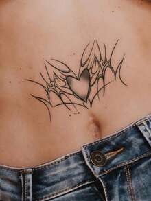 4张Y2K风格黑粉色爱心、蝴蝶、蜘蛛图案临时纹身贴纸，可贴于手腕、身体、胸部、背部 - 彩色 - 查看 2