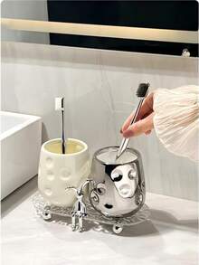 1 cốc tráng miệng bằng gốm màu đen/trắng/bạc, dung tích lớn, chống trượt, sang trọng, đặt trên mặt bàn phòng tắm, bề mặt nhám, tay cầm chống trượt, dung tích lớn. - nhiều màu - Xem 4