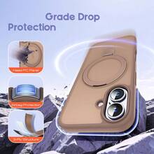 1pc Brown Soft-Touch Matte Magnetic Pivot Bracket With Alloy Lens Film, PC+Silicone TPU 2-In-1 With Hidden Rotatable Magnetic Metal Foldable Ring Holder, Ultra-Thin Shock-Proof Semi-Transparent Anti-Fingerprint Airbag Phone Case Compatible With Apple 17e/17pro/17promax/Air/17/16pro/16promax/16plus/16/16E/SE4/15pro/15promax/15plus/15/14pro/14promax/14plus/14/13pro/13promax/13/12pro/12promax/12/11promax/11 - Mocha Brown - View 8