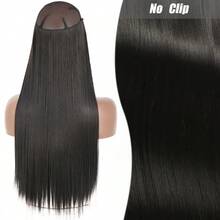 Clip-In Natural Hair Extension, Long Straight Synthetic Hairpiece, Blonde, Black, Mixed Color, Fake Hairpiece For Women HKQE - 軍綠色 - 查看 8