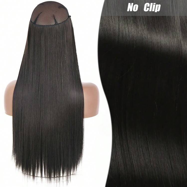 Clip-In Natural Hair Extension, Long Straight Synthetic Hairpiece, Blonde, Black, Mixed Color, Fake Hairpiece For Women HKQE - White - View 8