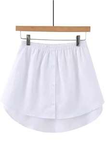 1pc Spring/Summer Casual Layered Sweatshirt With Flared Skirt, Korean Style Undershirt Dress, White Knee-Length Skirt - White - View 5