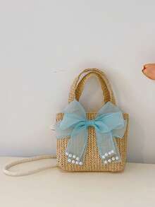 Pink Bow Straw Handbag, Girly Woven Underarm Bag, Summer Mini Purse - Multicolor - View 20