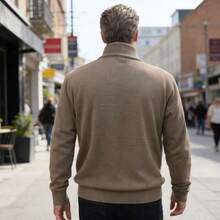 Men's Sweater With Zipper And Pocket - 藕粉色 - 查看 2