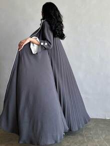 Abaya Cardigan Robe, European And American Style Elegant Long Robe - Grey - View 2