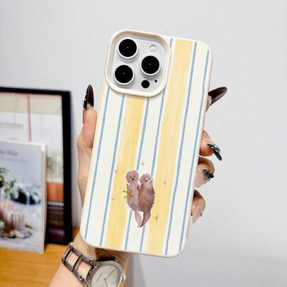 1 pieza de funda de teléfono con diseño de nutria a rayas azul y amarillo pálido, adecuada para iPhone 17 Pro Max/17 Pro/16 Pro Max/16 Pro/16/15 Pro Max/15 Pro/15/14 Pro Max/14/13 Pro Max/13 Pro/13/12 Pro Max/12 Pro/12/11