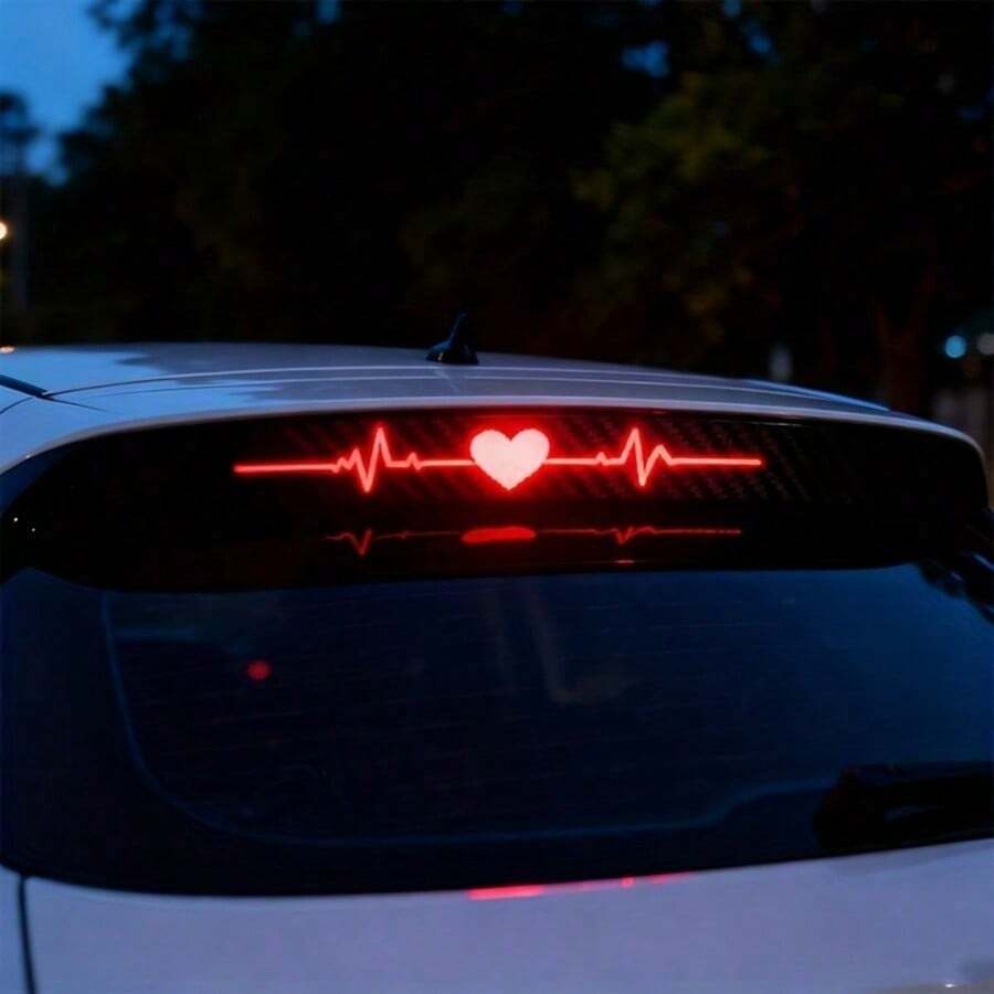 High-Mount Brake Light Sticker, Heart-Shaped Heartbeat Pattern, ECG Taillight Sticker, 3D Carbon Fiber Matte Texture, Adding Prominent Safety Marks To Your Car