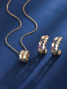 2pcs/Set Minimalist Hexagon Honeycomb Necklace & Earrings Set, Luxury Niche Design Jewelry, Suitable For Gifts And Daily Wear - earrings necklace set - View 6