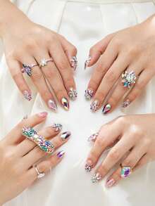 1 Box 12-Grid Flatback Glass Rhinestone Set, 12 Assorted Sizes & Shapes Mixed Round & Faceted Gems, Multi-Style Nail Art DIY Decor Jewelry Kit - Multicolor - View 4