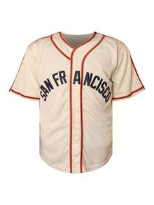 Men's San Francisco 51 Baseball Jersey, Cream Black Orange Athletic Short Sleeve Button Up Shirt For Game Day & Daily Wear - 米白 - 查看 3