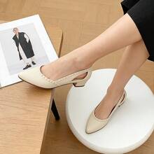 Zapatos de tacón para mujer Nuevas sandalias de punta afilada para mujer, estilo coreano veraniego, punta afilada, versátiles, sencillas, con puntera cubierta, tacón medio, informales, antideslizantes, chanclas. - Beis - Ver 3