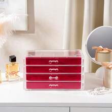 Lolalet Caja Organizador para Joyas Pendiente Acrílico Bandeja Apilable Joyero Transparente para Arete Pulsera Collar Anillo Colgante Broches Estuche Joyería Cajon Terciopelo -Magenta 4 Capas - Magenta - Ver 5