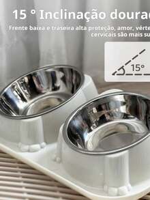 Comedouro e bebedouro 2 em 1 inox Duplo para bicho de estimação cachorro ou gatos C/antiderrapante Design inclinado - 182-Dois azuis-PP - Visão 3