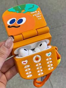 1pc Cute Carrot Flip Cover Headphone Case Compatible With Apple Pro 3rd Gen, Cartoon Fun Protective Case Compatible With Airpods Pro 2, 1/2/3/4, New Anti-Fall Headphone Case (Earphones Not Included) - Orange - View 4