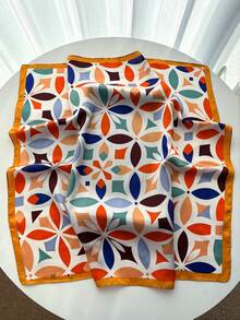 1pc Faux Silk Printed Neckerchief, Versatile Headband/Hair Scarf, Suitable For Daily Use - Multicolor - View 3